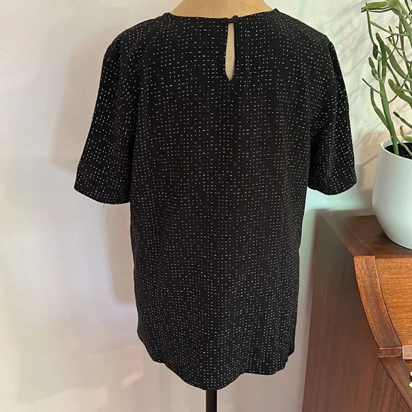 Eileen Fisher 6 black short sleeve blouse white dash dot print great condition. - Picture 4 of 8